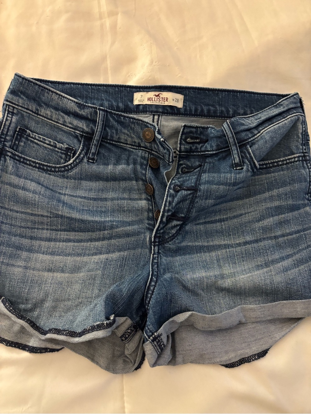 Hollister Dark Blue Button-Fly Denim Shorts